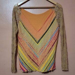 Aldo Martins Vintage Off The Shoulder Multicolor Lace Top Size Medium